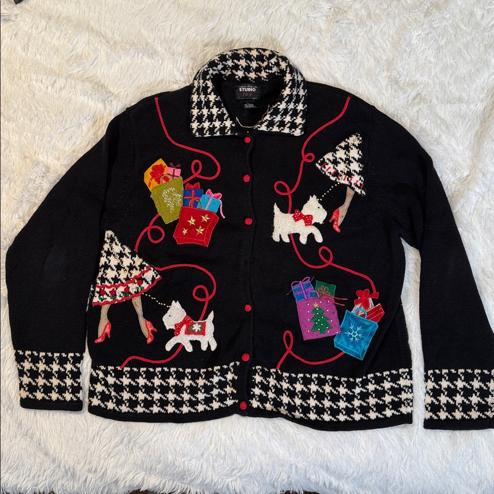 Studio Black Cardigan with Festive Embroidery